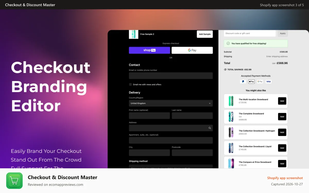 Checkout & Discount Master Shopify app screenshot: Checkout Branding