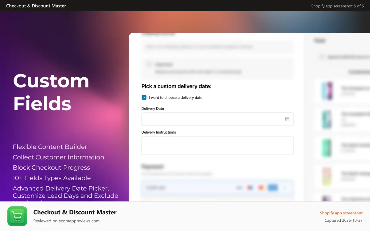 Checkout & Discount Master Shopify app screenshot: Custom Fields