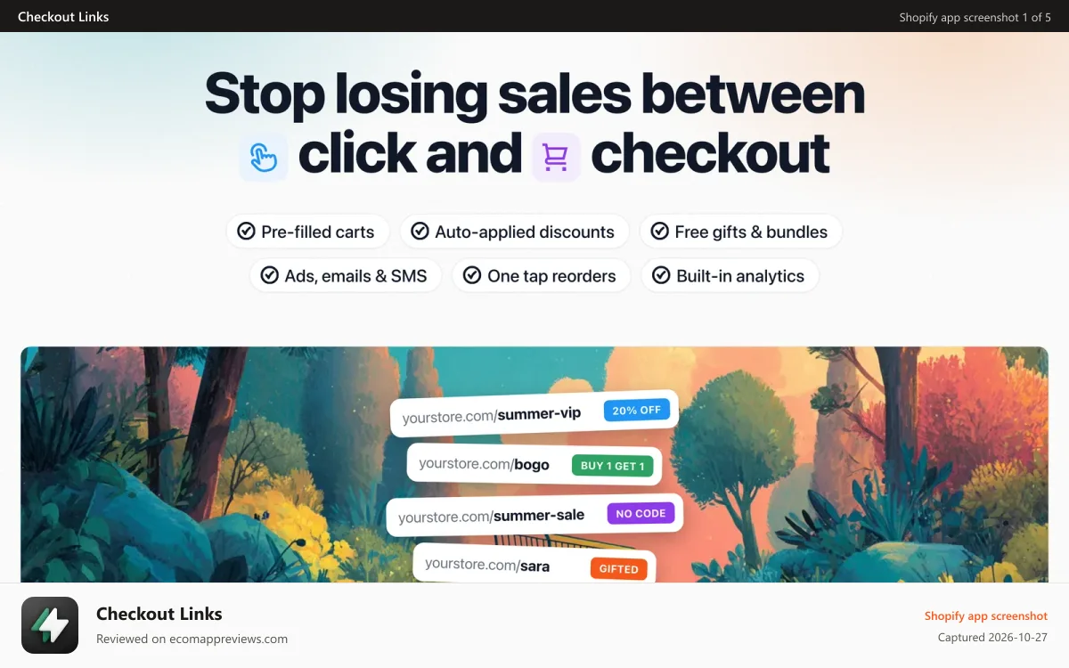 Checkout Links Shopify app screenshot: Stop losing sales between click and checkout with one link