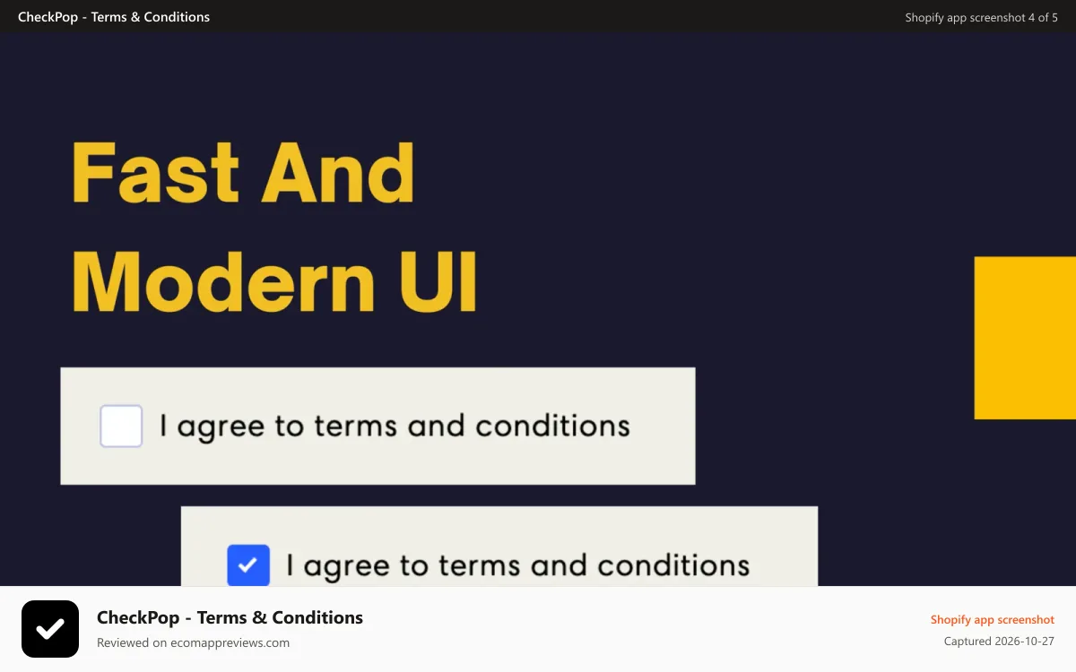 CheckPop ‑ Terms & Conditions Shopify app screenshot: Store front cart UI