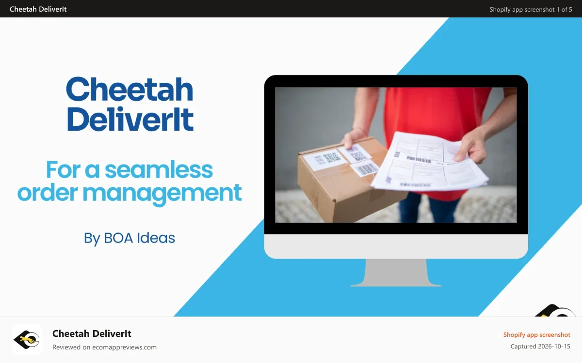 Cheetah DeliverIt Shopify app screenshot: Cheetah Delivery Integration