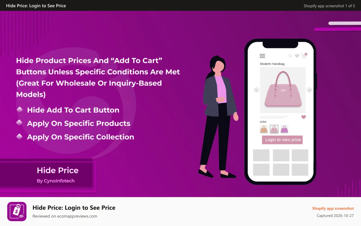 Hide Price: Login to See Price Shopify app screenshot: hide price