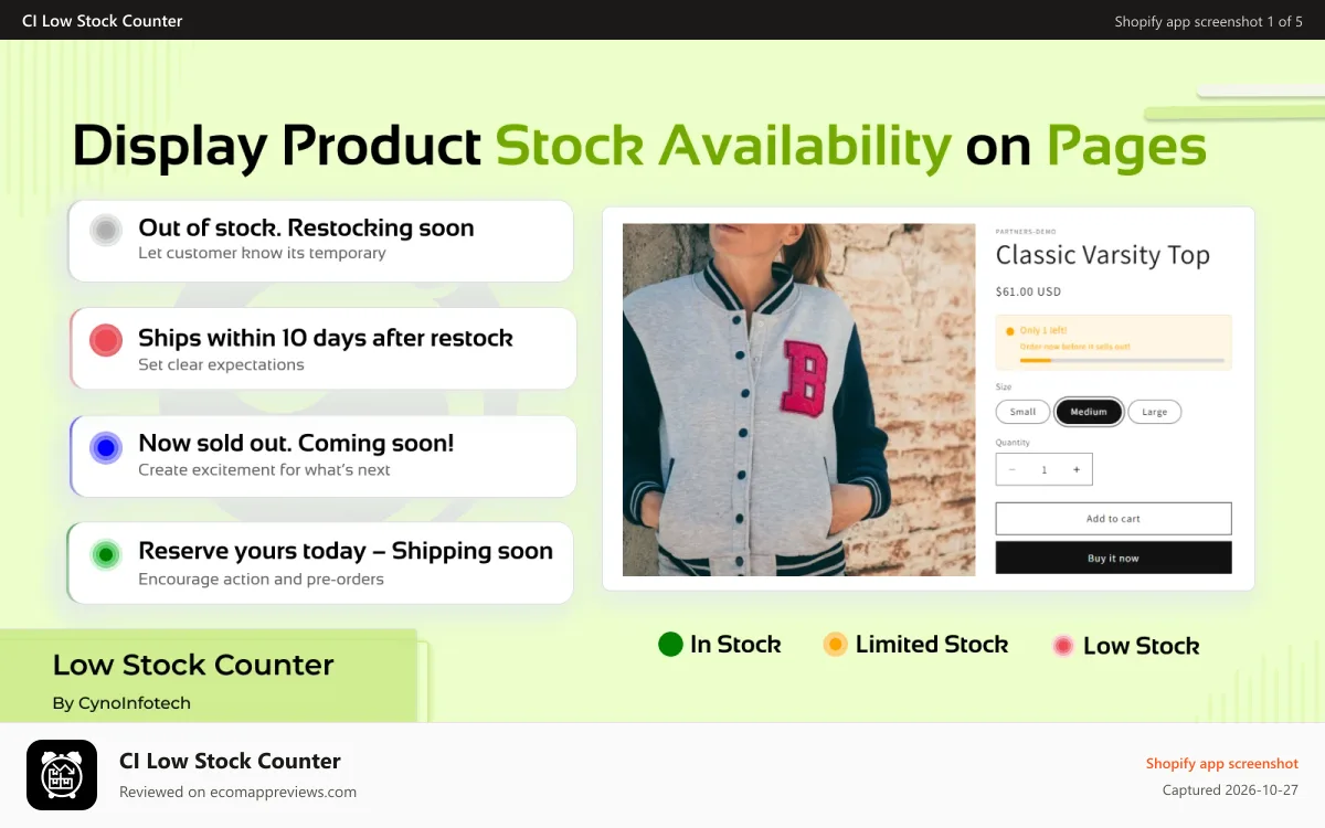 CI Low Stock Counter Shopify app screenshot: low-stock-counter-main-banner