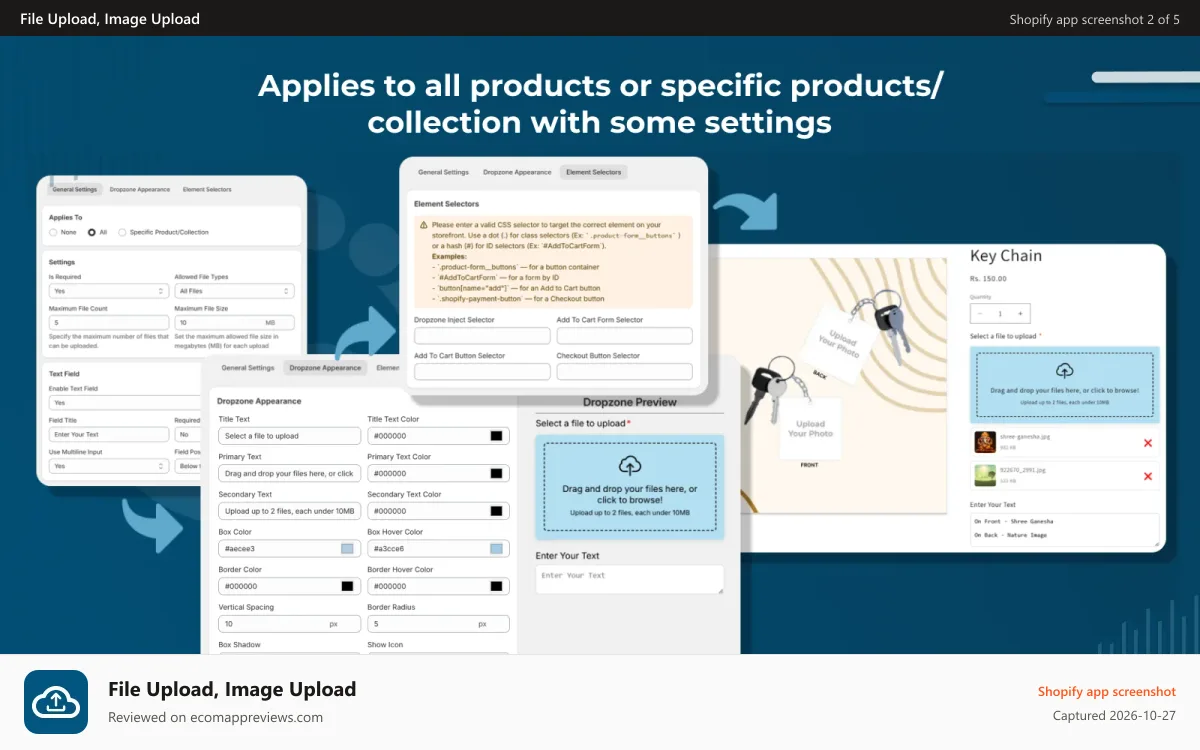 File Upload, Image Upload Shopify app screenshot: File Upload, Image Upload Admin