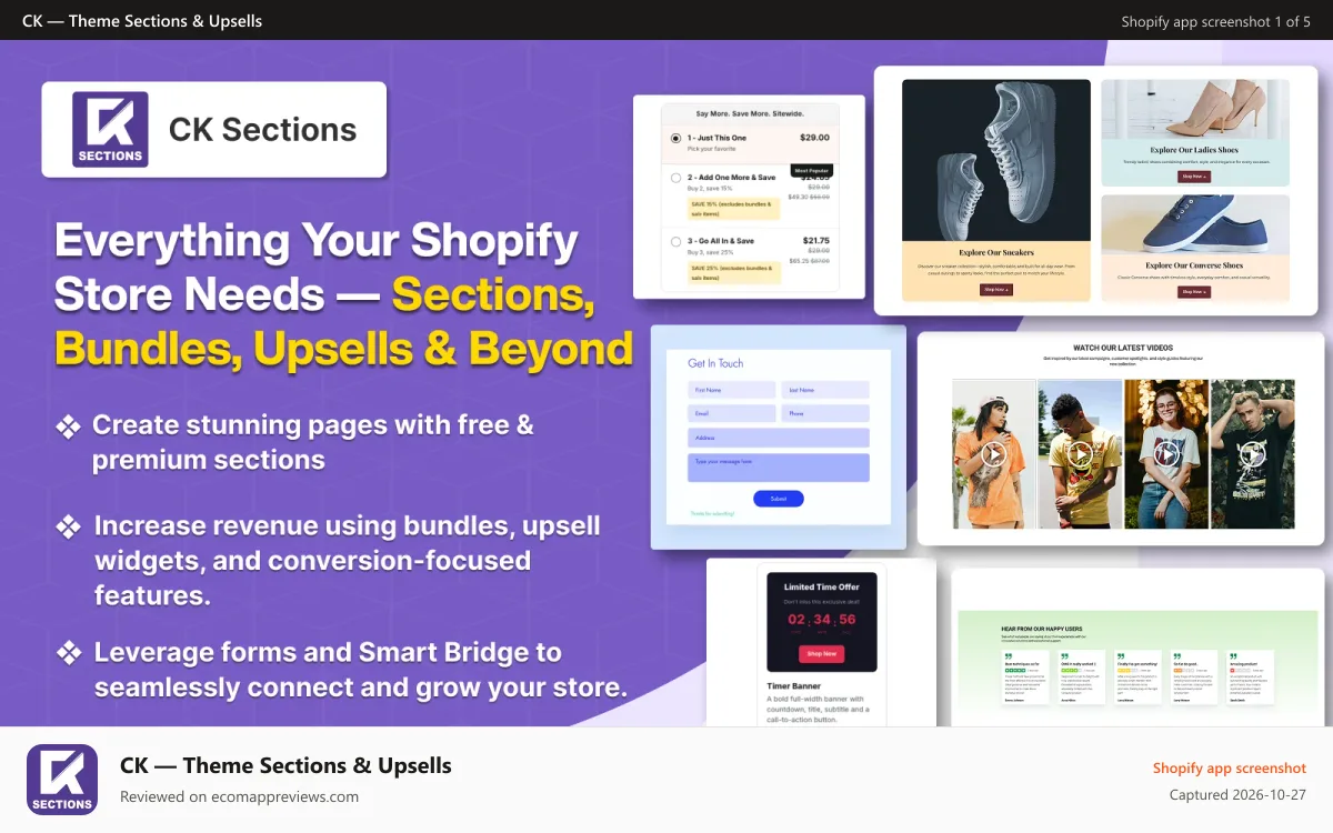 CK — Theme Sections & Upsells Shopify app screenshot: ck-sections-no-code-shopify-growth-sections-upsell