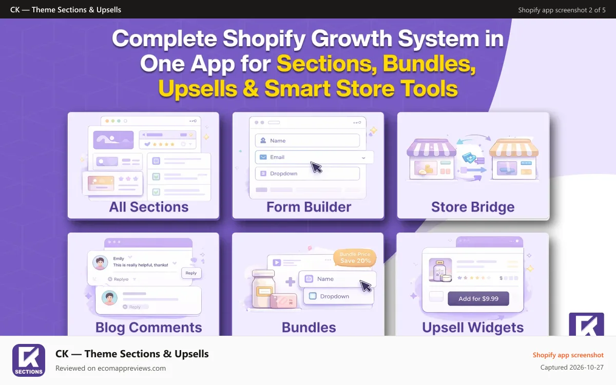 CK — Theme Sections & Upsells Shopify app screenshot: ck-sections-shopify-growth-system-sections-bundles-upsell