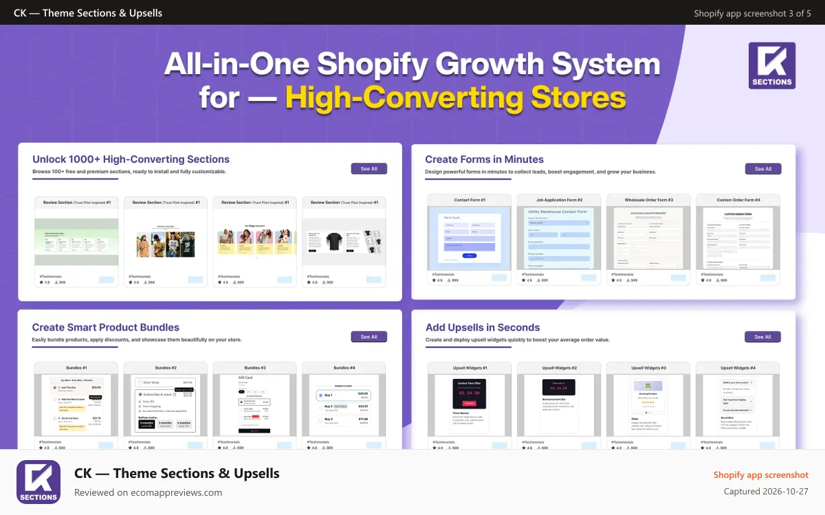 CK — Theme Sections & Upsells Shopify app screenshot: ck-sections-all-in-one-shopify-sections-bundles-upsell