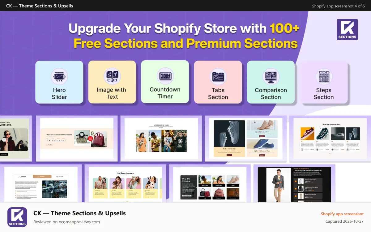 CK — Theme Sections & Upsells Shopify app screenshot: ck-sections-no-code-shopify-growth-sections-upsell