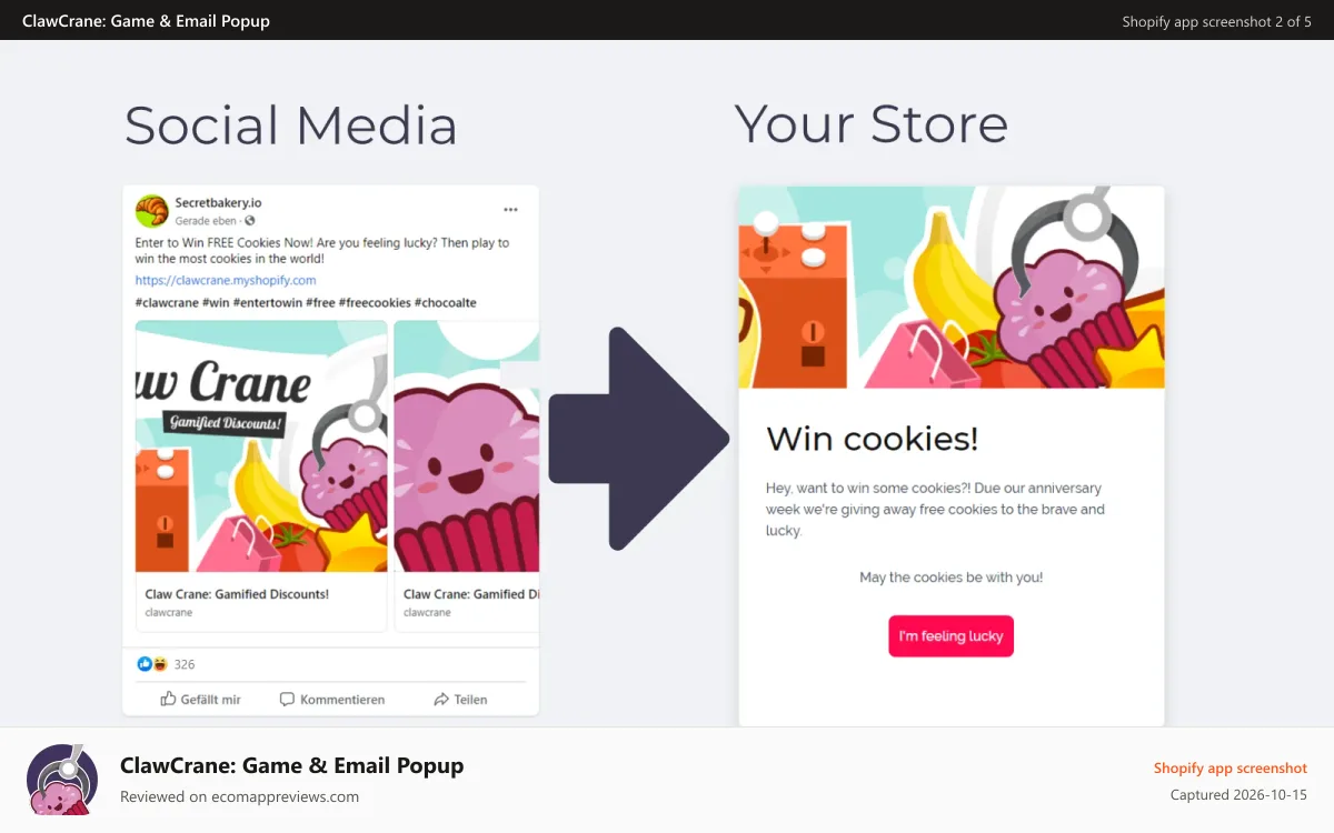 ClawCrane: Game & Email Popup Shopify app screenshot: Attract new Leads with Landing Pages for Facebook Campaigns.