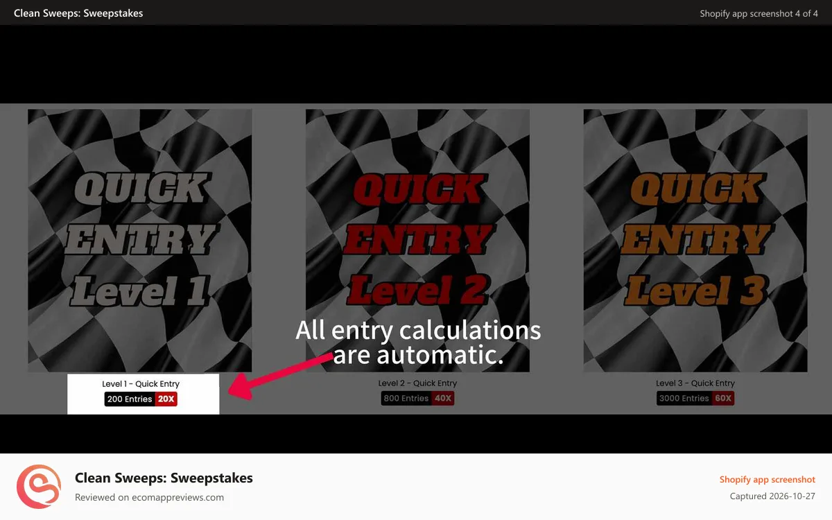 Clean Sweeps: Sweepstakes Shopify app screenshot: Automatically update entry displays