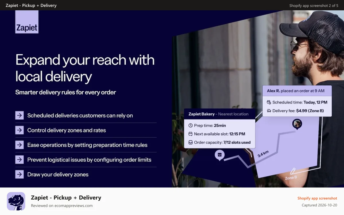 Zapiet ‑ Pickup + Delivery Shopify app screenshot: Local delivery zones with distance-based pricing