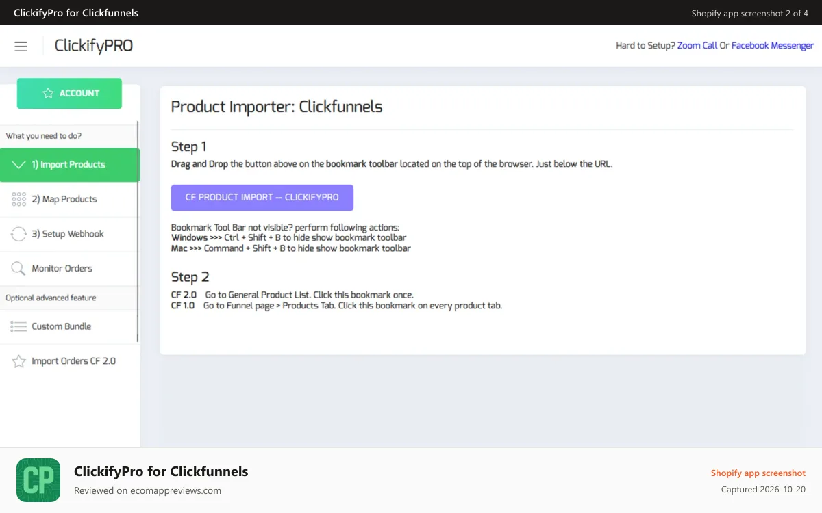 ClickifyPro for Clickfunnels Shopify app screenshot: Import Clickfunnels Products