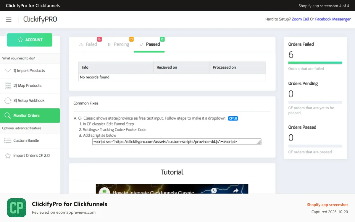 ClickifyPro for Clickfunnels Shopify app screenshot: Monitor Orders