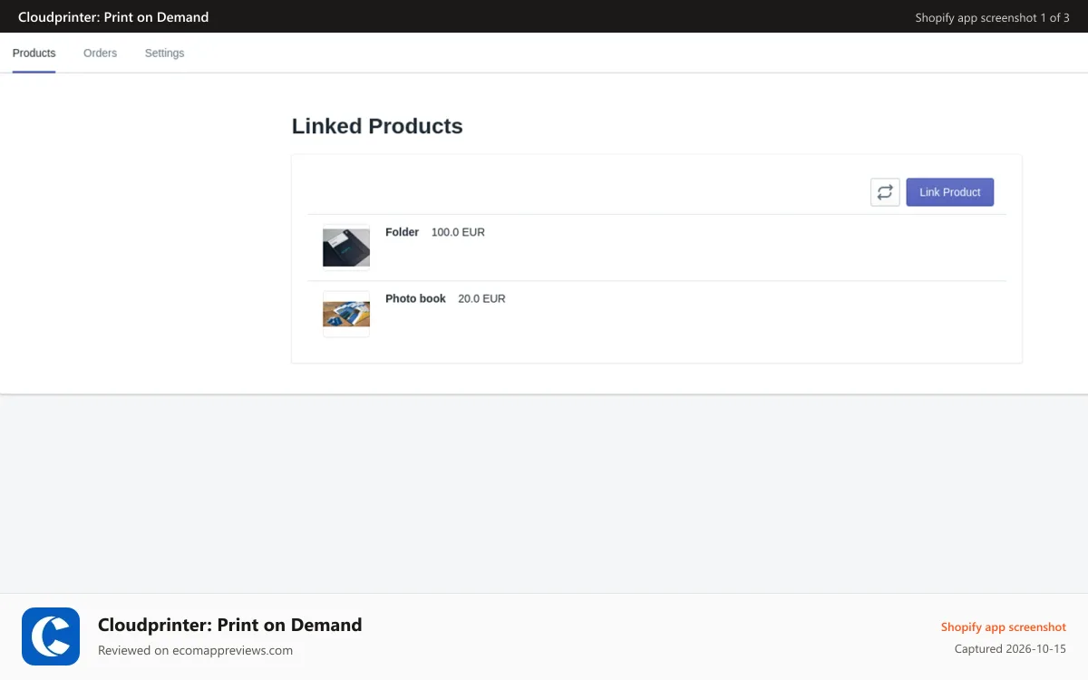 Cloudprinter: Print on Demand Shopify app screenshot: Product list page
