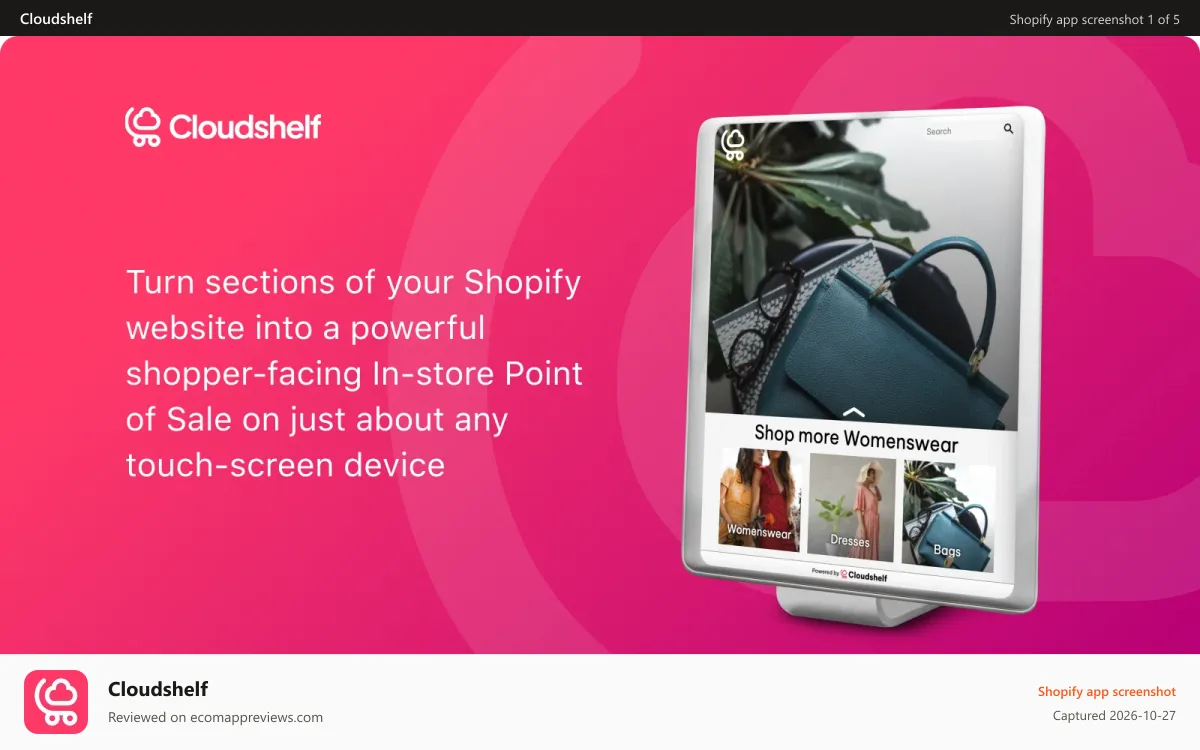 Cloudshelf Shopify app screenshot: Turn your website into powerful POS