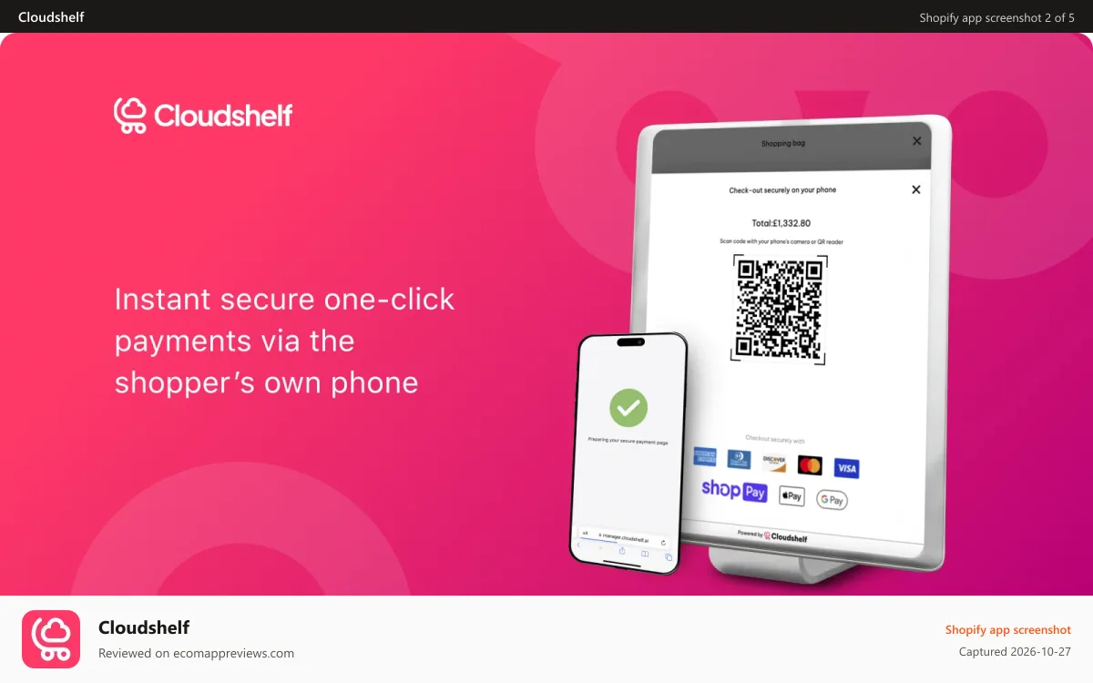 Cloudshelf Shopify app screenshot: Secure payment at the kiosk