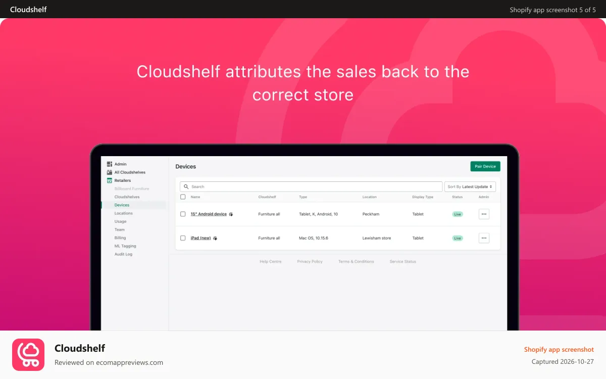 Cloudshelf Shopify app screenshot: Re-attribute the sale to the original store