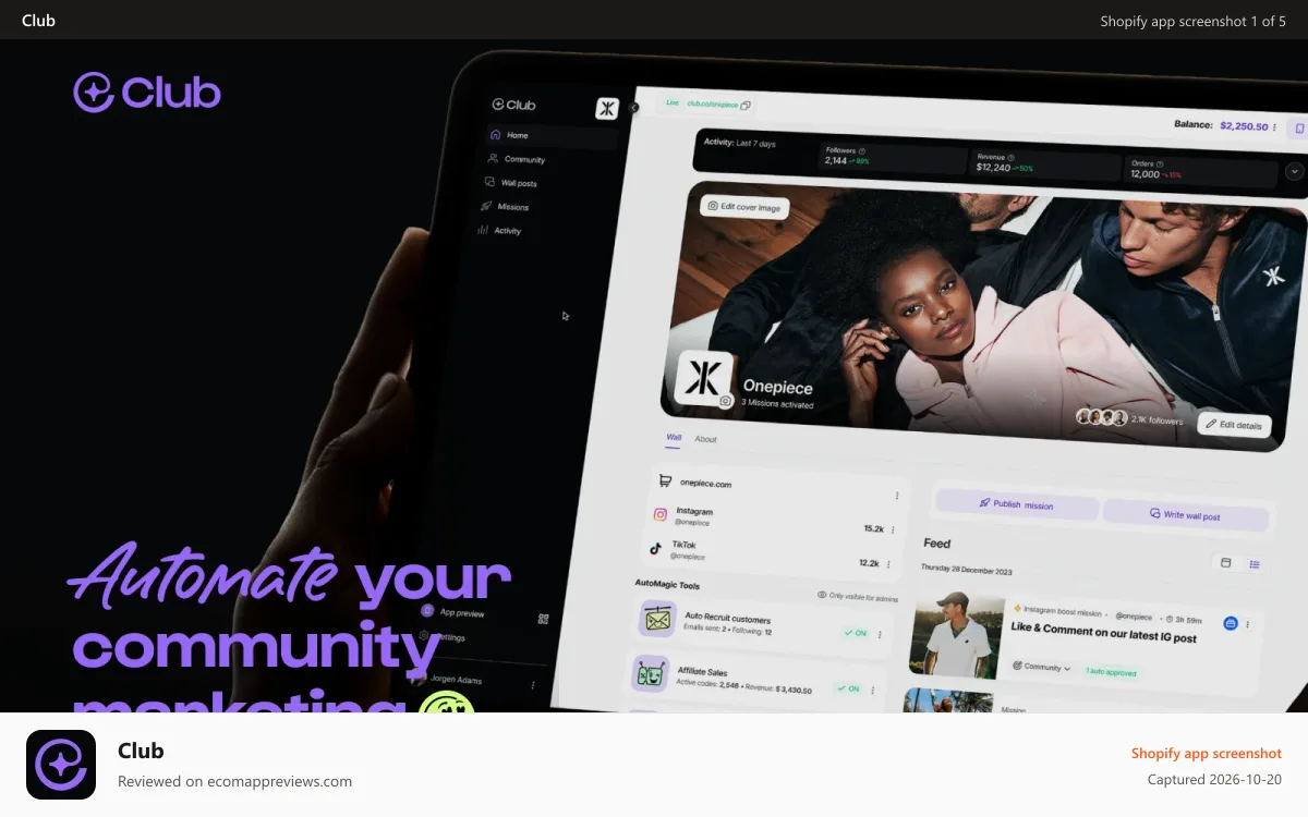 Club Shopify app screenshot: Join Club today!