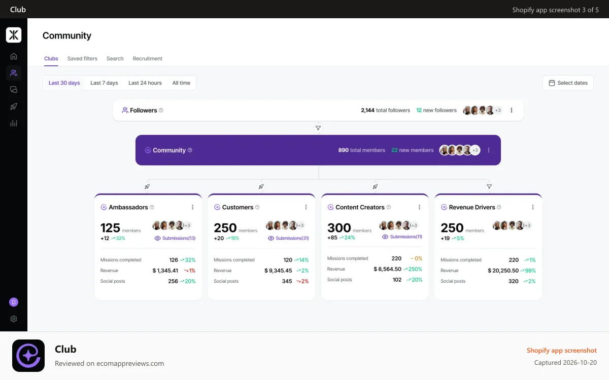 Club Shopify app screenshot: Manage your community and build clubs