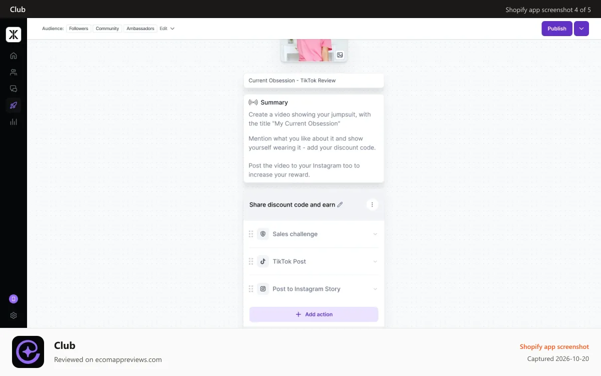 Club Shopify app screenshot: Create missions to engage and activate your community