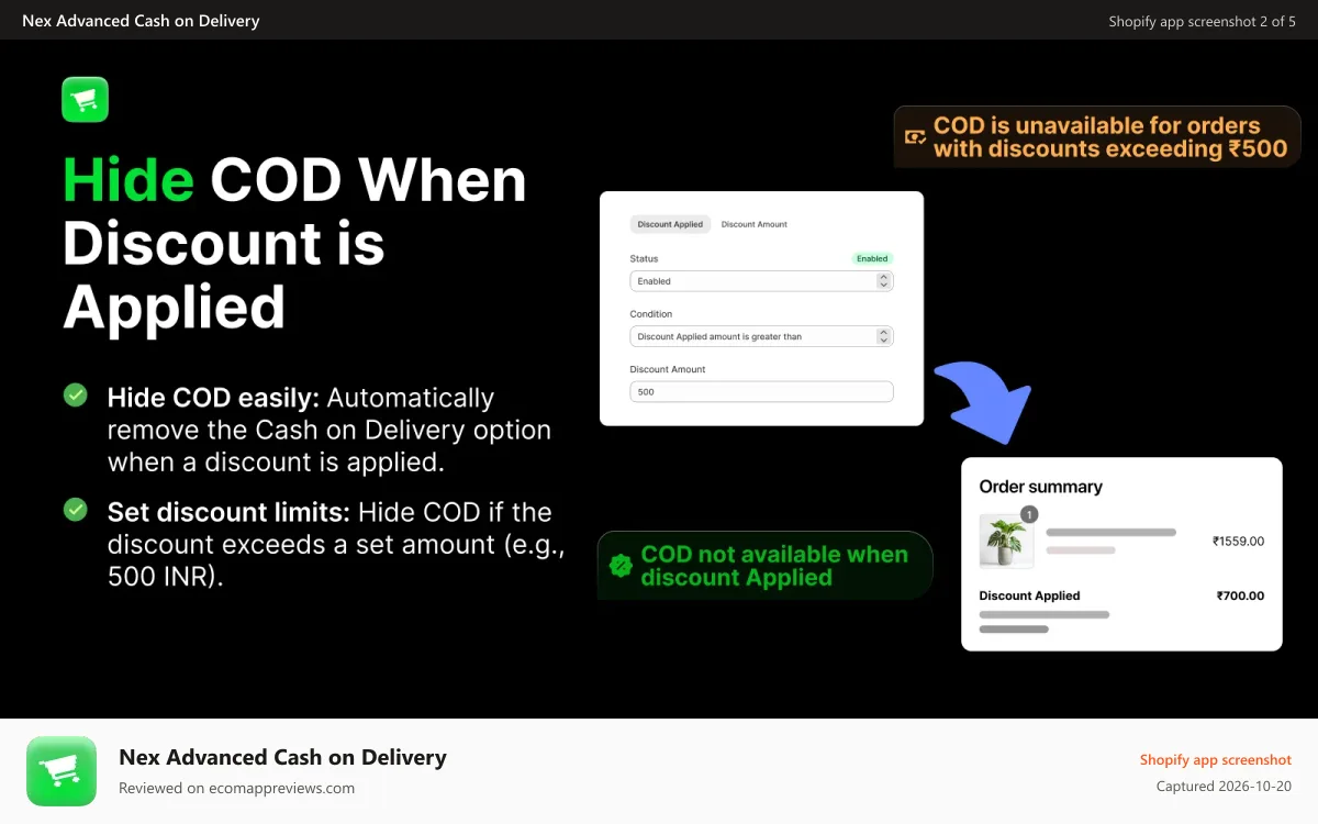 Nex Advanced Cash on Delivery Shopify app screenshot: advanced cod