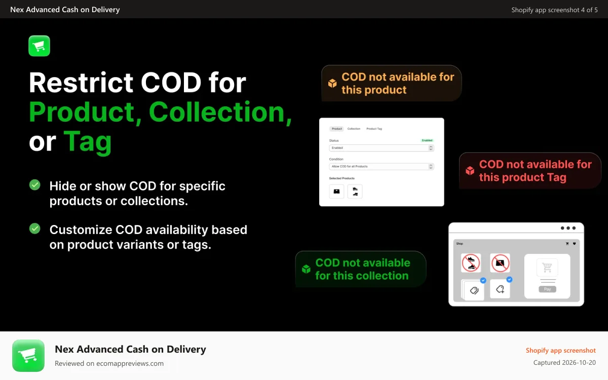 Nex Advanced Cash on Delivery Shopify app screenshot: Cash on delivery fee