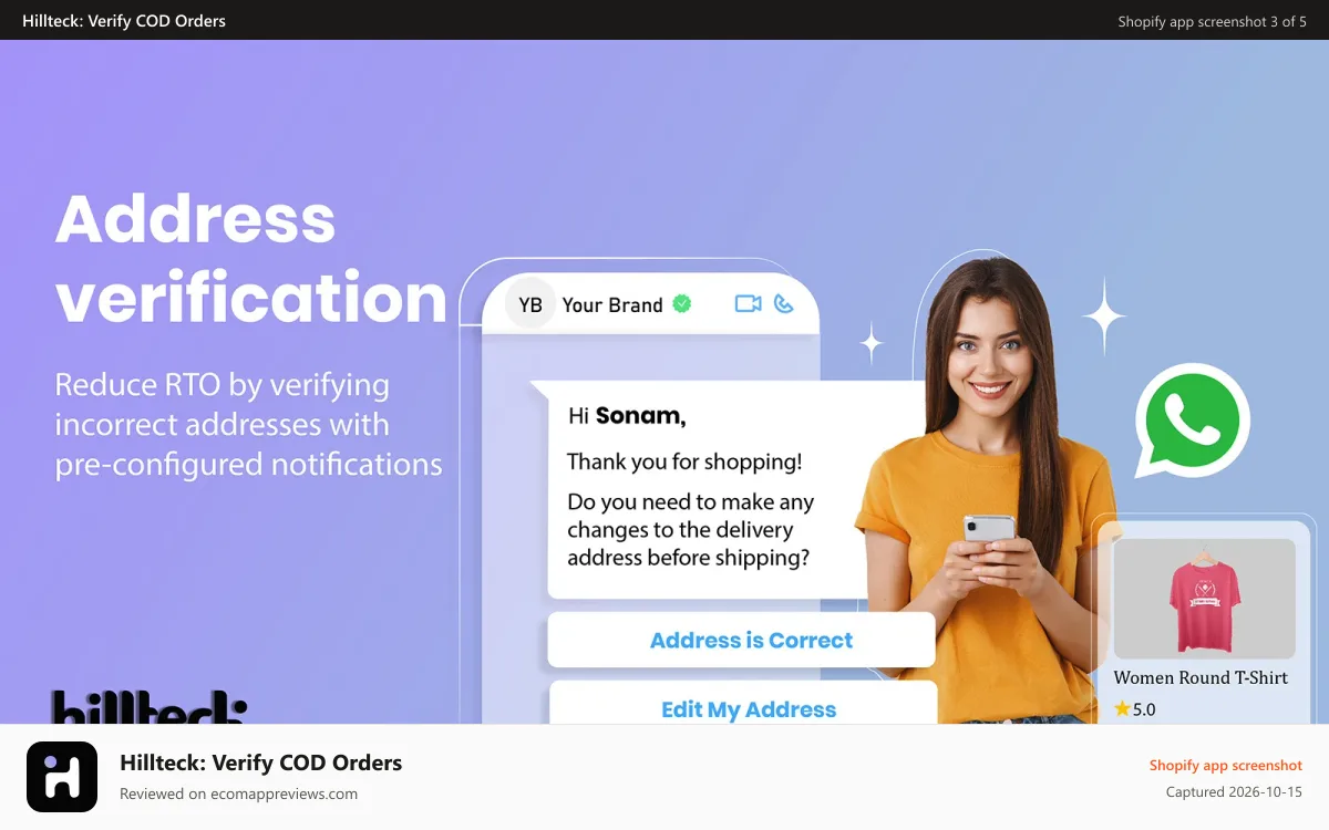 Hillteck: Verify COD Orders Shopify app screenshot: Customer Address Verification