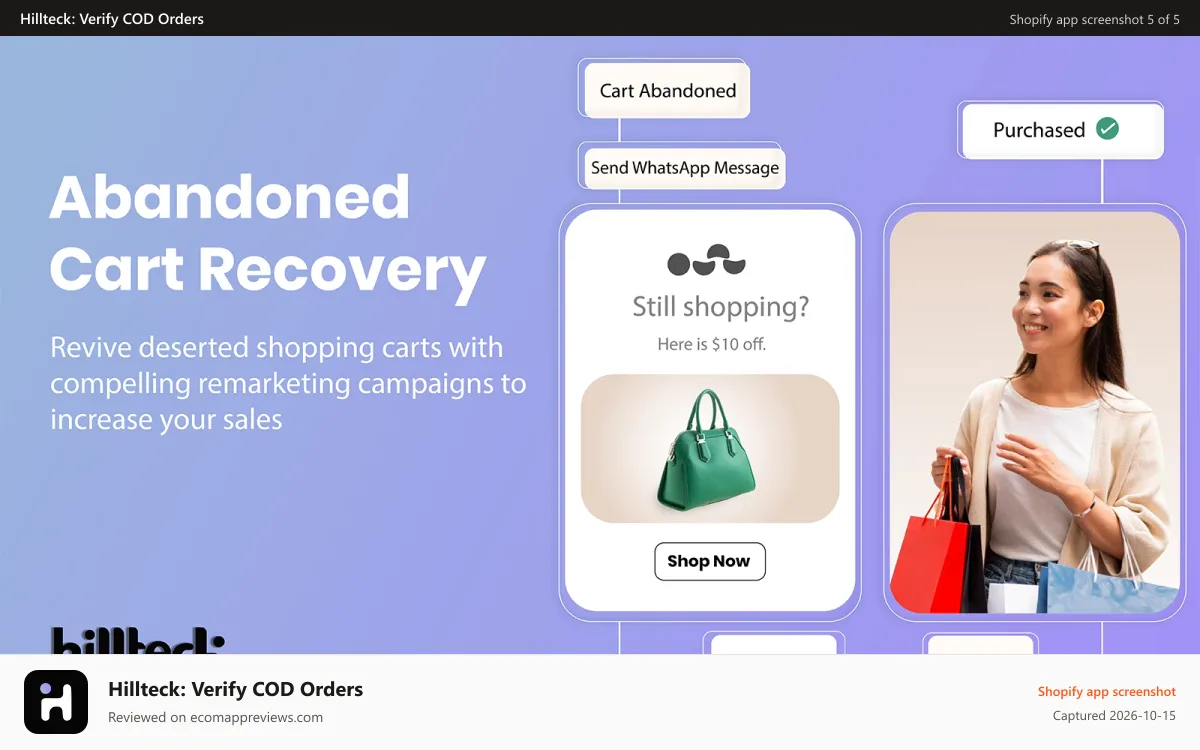 Hillteck: Verify COD Orders Shopify app screenshot: Abandoned Cart Recovery