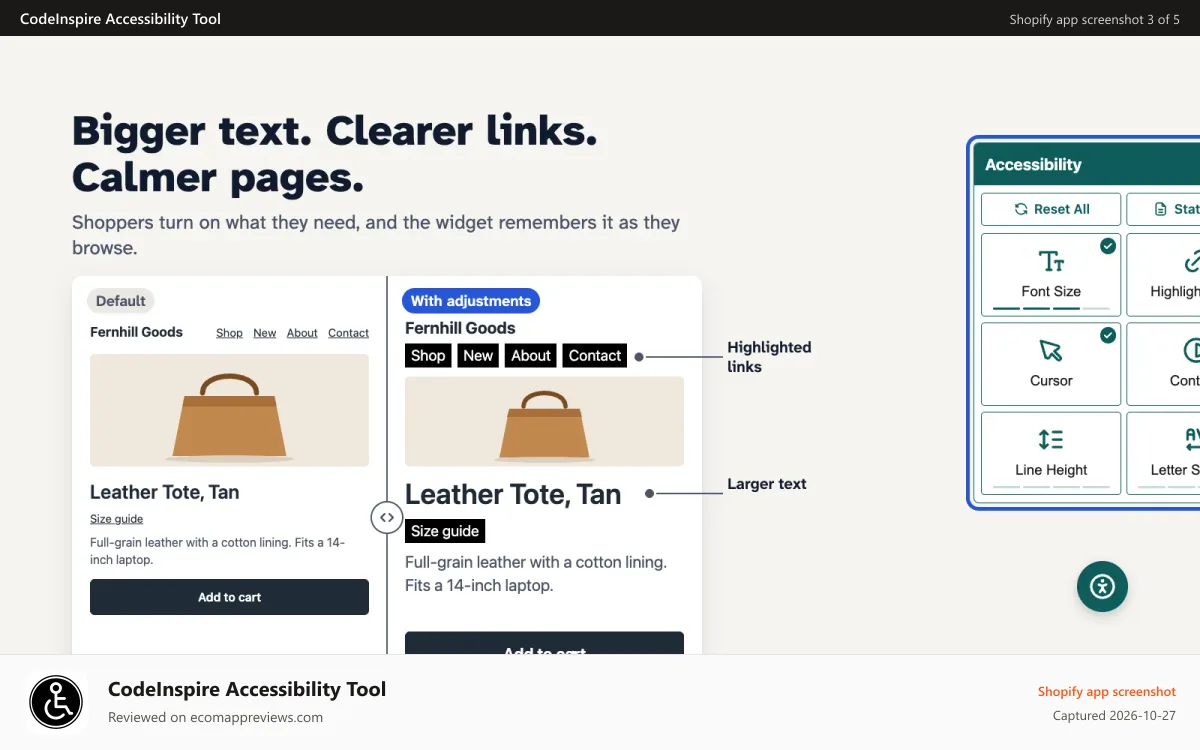 CodeInspire Accessibility Tool Shopify app screenshot: CodeInspire Accessibility Translation and Custom Language