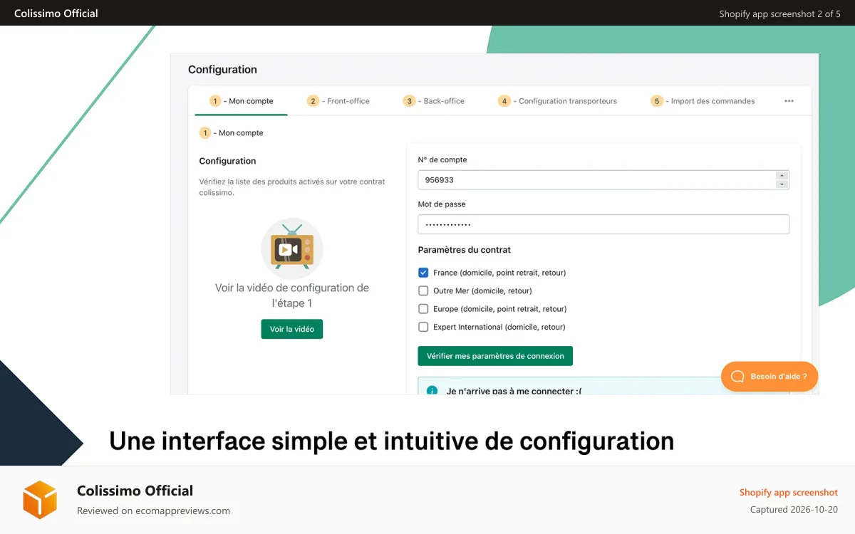 Colissimo Official Shopify app screenshot: Colissimo Settings View