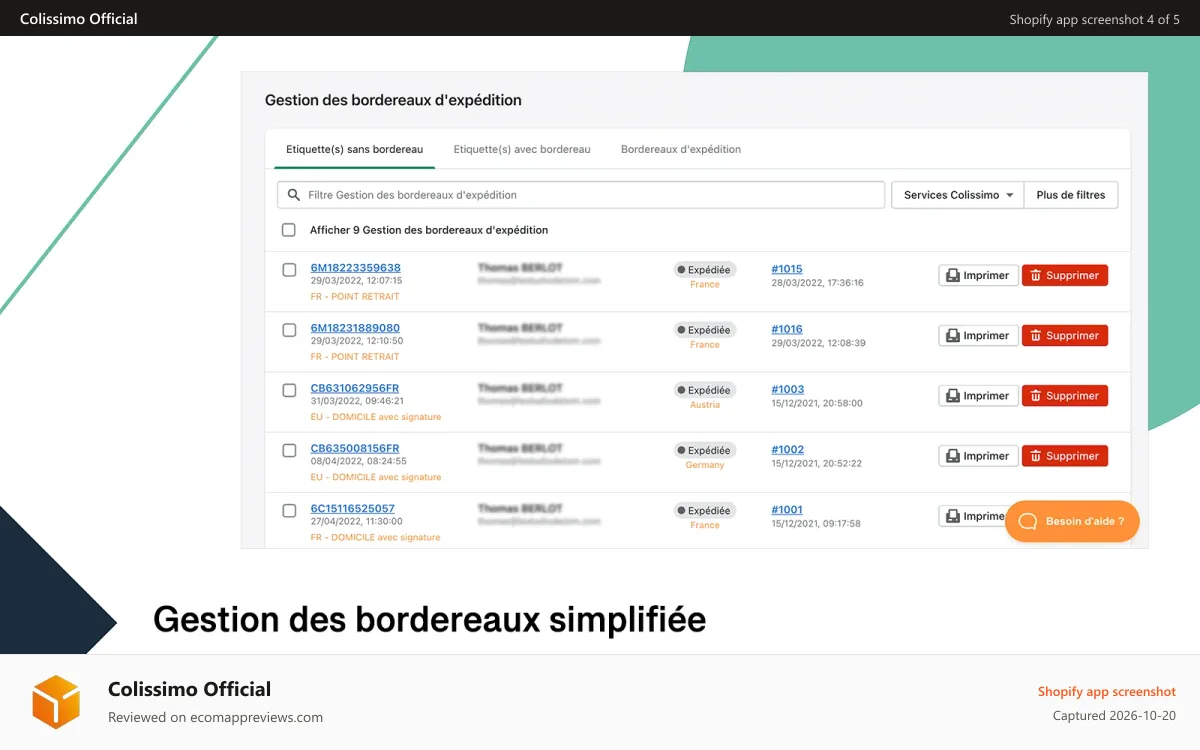 Colissimo Official Shopify app screenshot: Colissimo Postage View