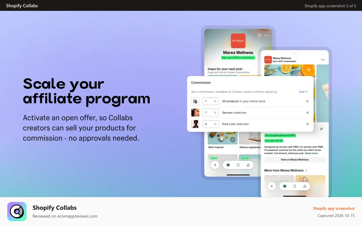 Shopify Collabs Shopify app screenshot: Scale your affiliate program