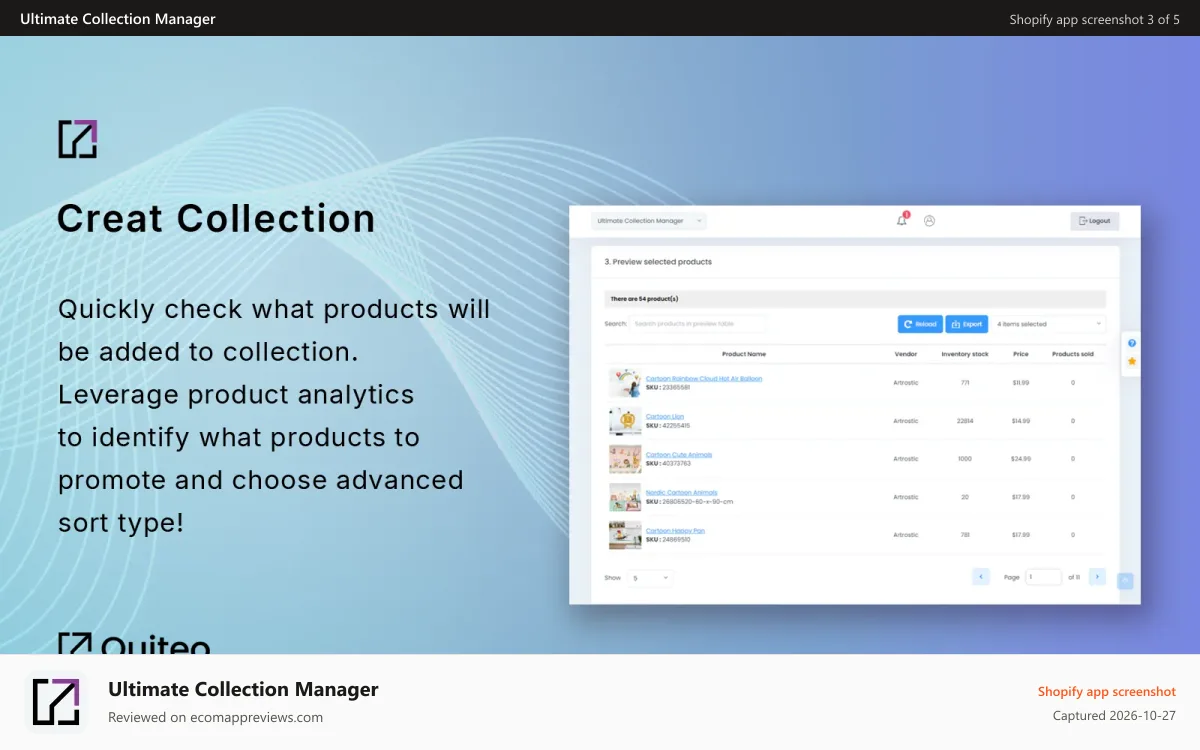 Ultimate Collection Manager Shopify app screenshot: Create Collection View Products