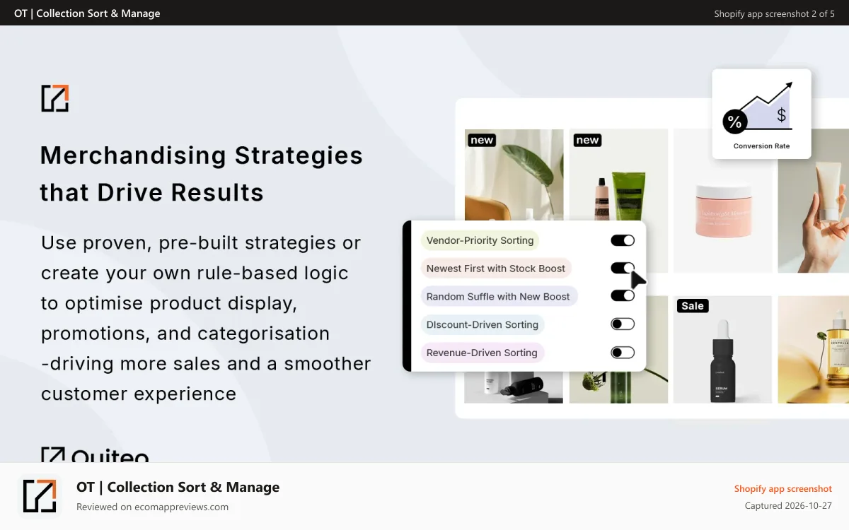 OT | Collection Sort & Manage Shopify app screenshot: Merchandising Strategy