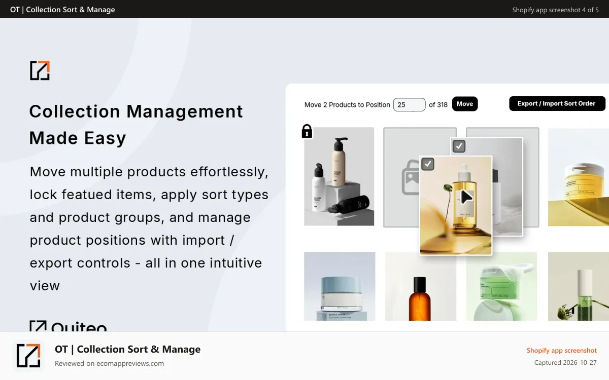 OT | Collection Sort & Manage Shopify app screenshot: Collection Sort Detail Grid View