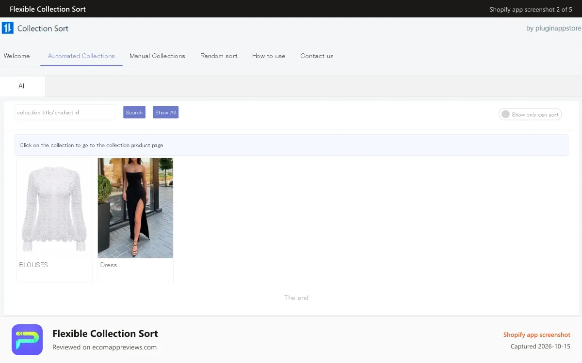 Flexible Collection Sort Shopify app screenshot: Smart Collection Select