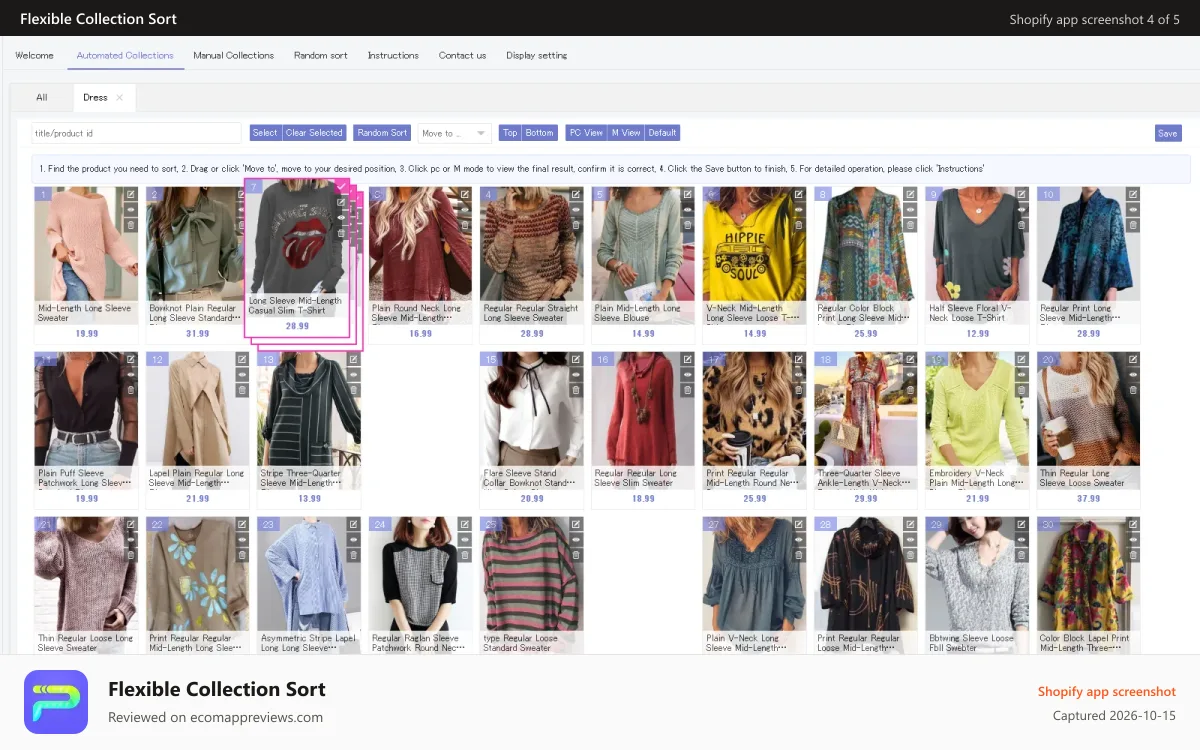 Flexible Collection Sort Shopify app screenshot: Multiple products while moving