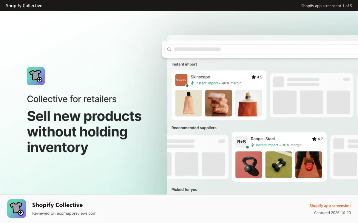 Shopify Collective Shopify app screenshot: Sell new products without holding inventory