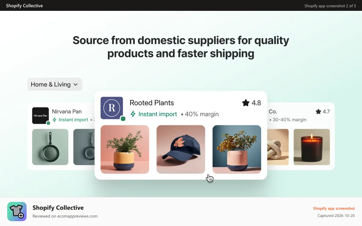 Shopify Collective Shopify app screenshot: Source from domestic suppliers for faster shipping