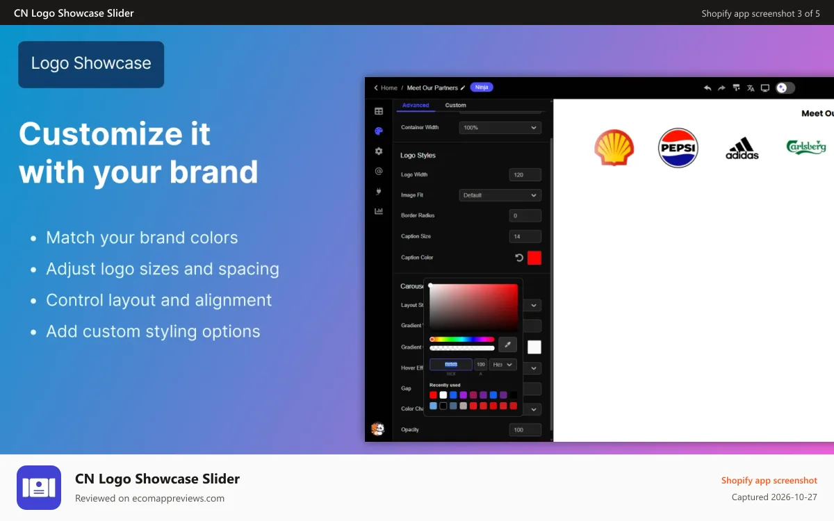 CN Logo Showcase Slider Shopify app screenshot: Customize it with your brand