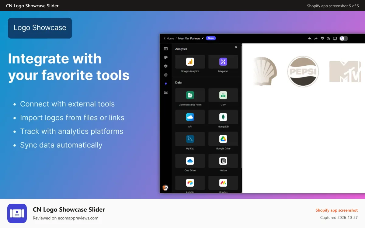 CN Logo Showcase Slider Shopify app screenshot: Integrate it with your favorite tools