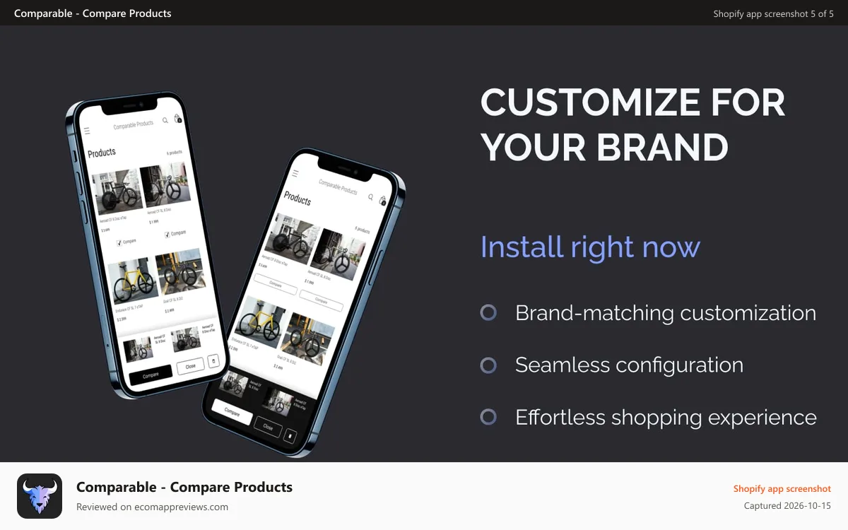 Comparable ‑ Compare Products Shopify app screenshot: Mobile comparison table