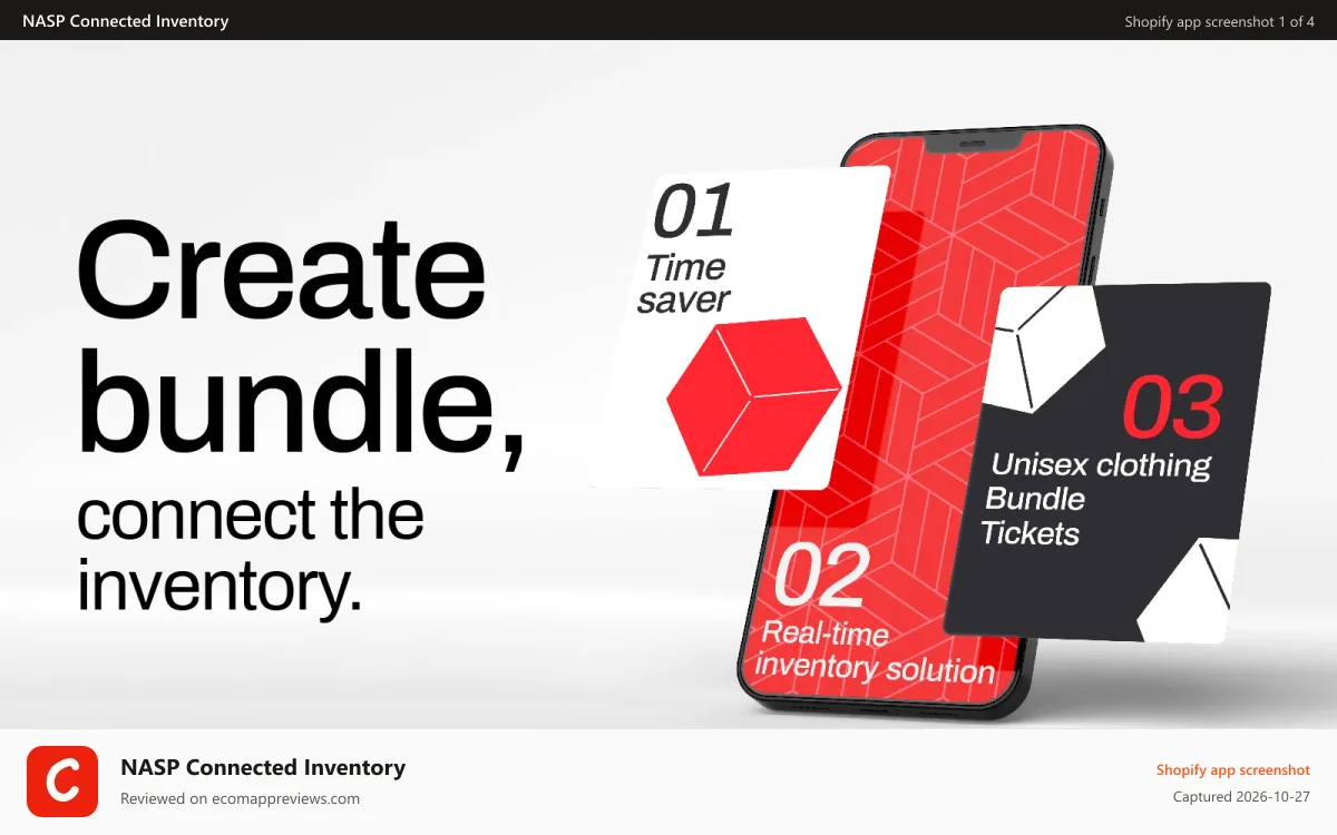 NASP Connected Inventory Shopify app screenshot: Connected Inventory - synchronise inventory and create bundles