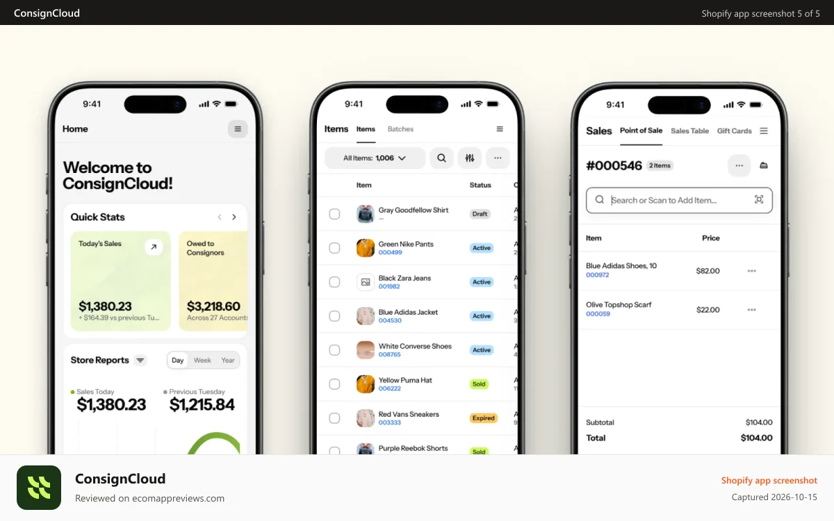 ConsignCloud Shopify app screenshot: Access your data on the go