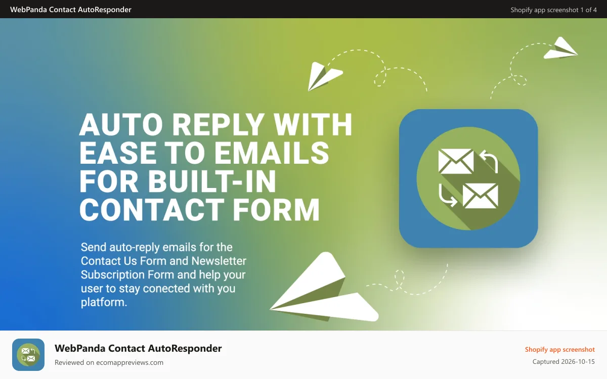 WebPanda Contact AutoResponder Shopify app screenshot: Contact Form AutoResponder