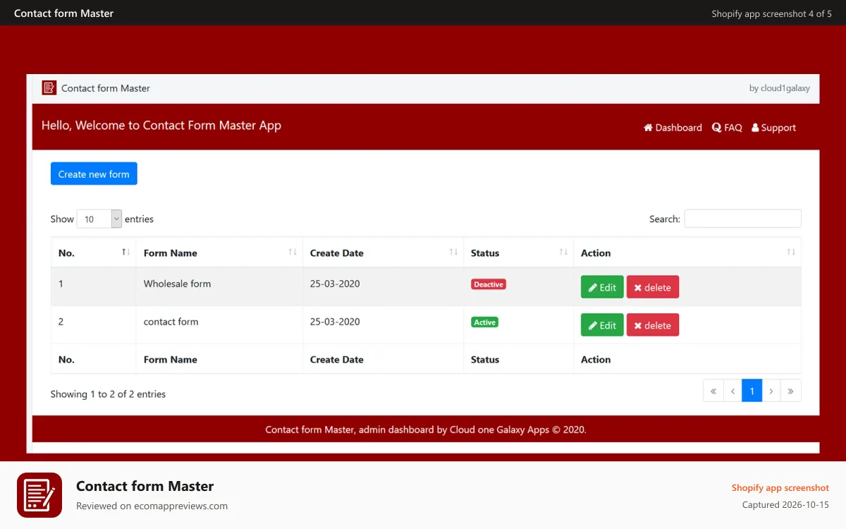 Contact form Master Shopify app screenshot: Contact Form