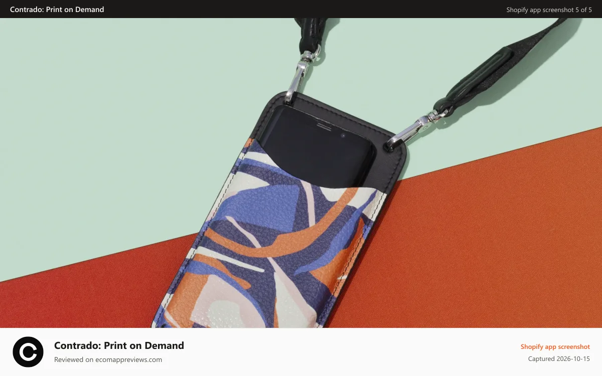 Contrado: Print on Demand Shopify app screenshot: Dropshipping leather bags Phone Pochette