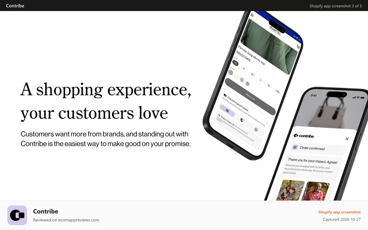 Contribe Shopify app screenshot: Contribe for customers