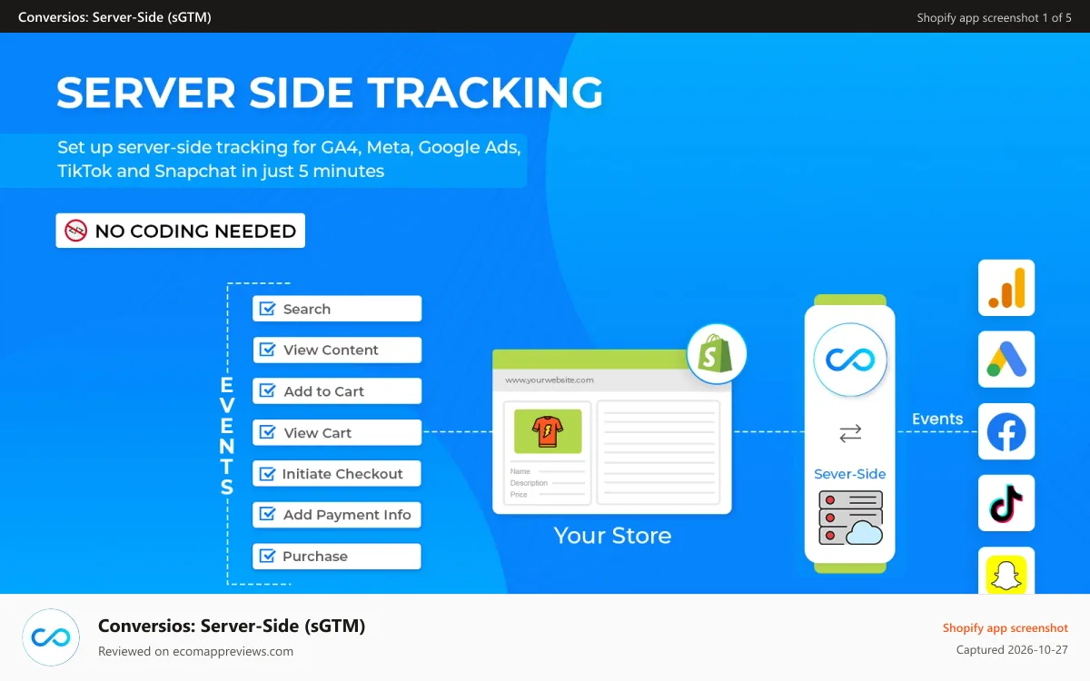Conversios: Server‑Side (sGTM) Shopify app screenshot: Conversios server side tracking