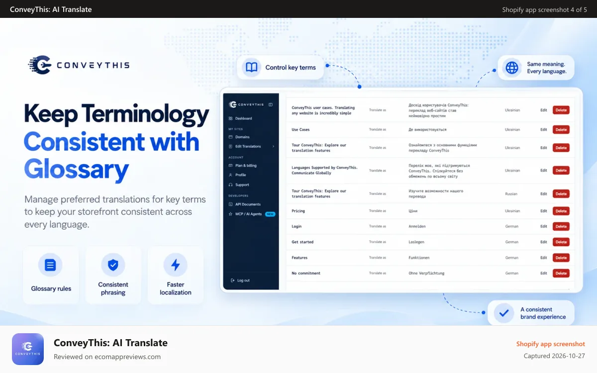 ConveyThis: AI Translate Shopify app screenshot: ConveyThis: AI Store Translator - Translation
